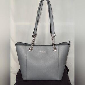 Calvin Klein Hayden Saffiano Leather Gray Tote Bag